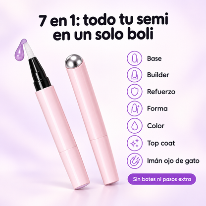 Boli semipermanente ojo de gato 7 en 1: base, builder, refuerzo, forma, color, top coat e imán