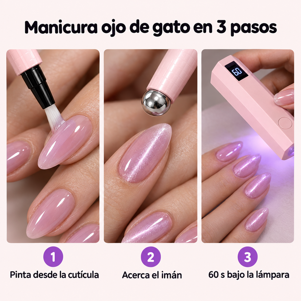 Manicura ojo de gato en 3 pasos: pinta, acerca el imán y 60 segundos bajo la lámpara